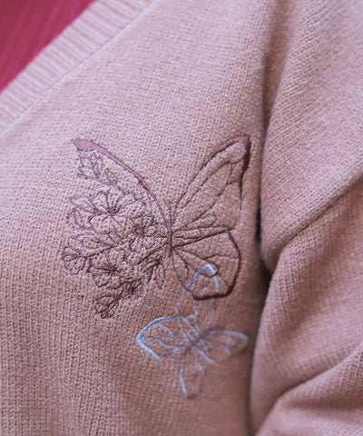 Butterfly Embroidery Long Knit Cardigan