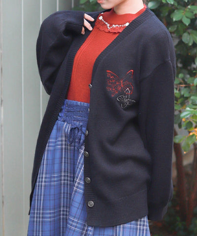 Butterfly Embroidery Long Knit Cardigan