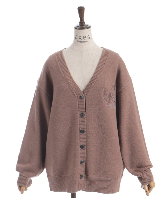 Butterfly Embroidery Long Knit Cardigan