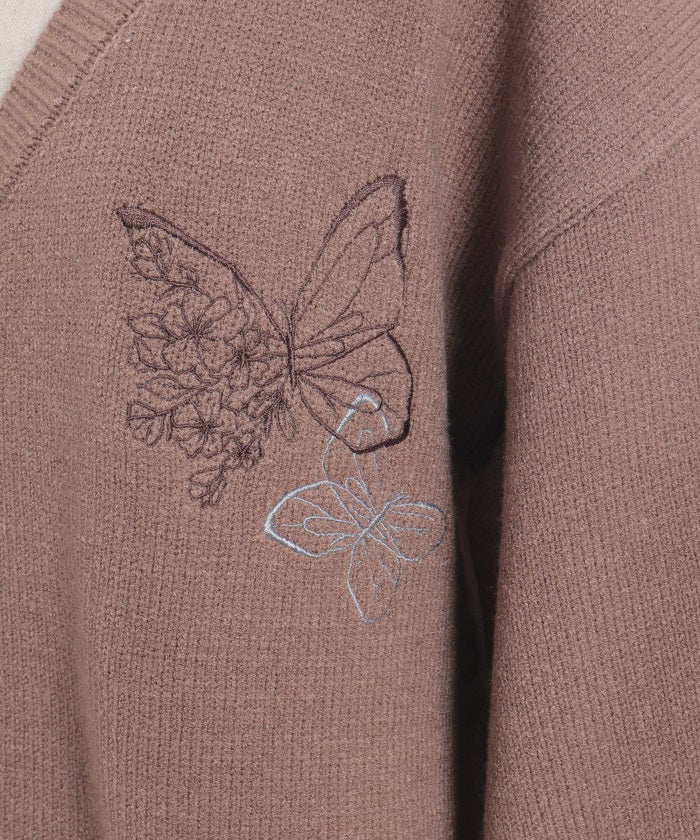 Butterfly Embroidery Long Knit Cardigan
