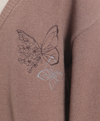 Butterfly Embroidery Long Knit Cardigan