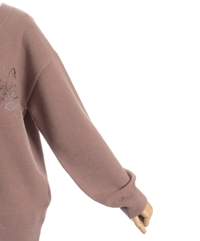Butterfly Embroidery Long Knit Cardigan
