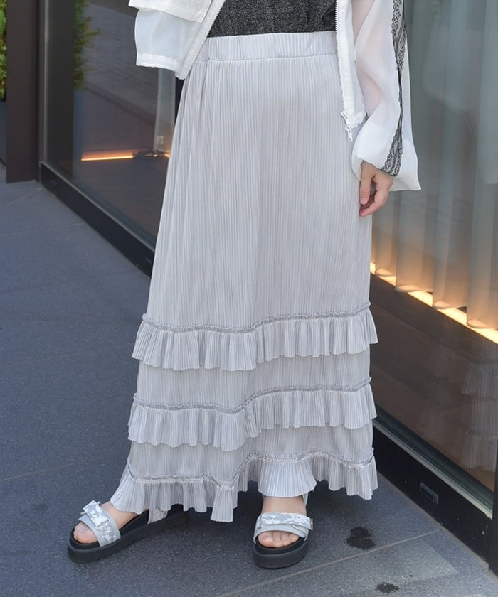 Cut-and-Sewn Pleated Frill Skirt