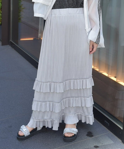 Cut-and-Sewn Pleated Frill Skirt