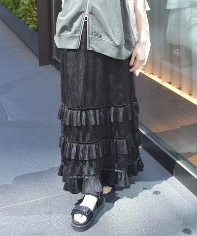 Cut-and-Sewn Pleated Frill Skirt