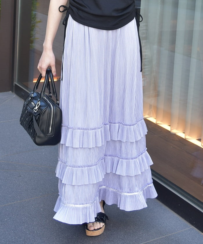 Cut-and-Sewn Pleated Frill Skirt