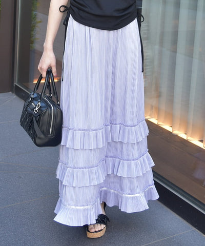 Cut-and-Sewn Pleated Frill Skirt