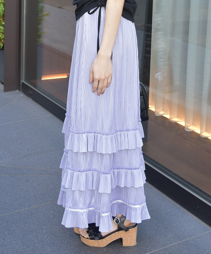 Cut-and-Sewn Pleated Frill Skirt