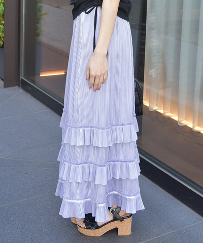 Cut-and-Sewn Pleated Frill Skirt