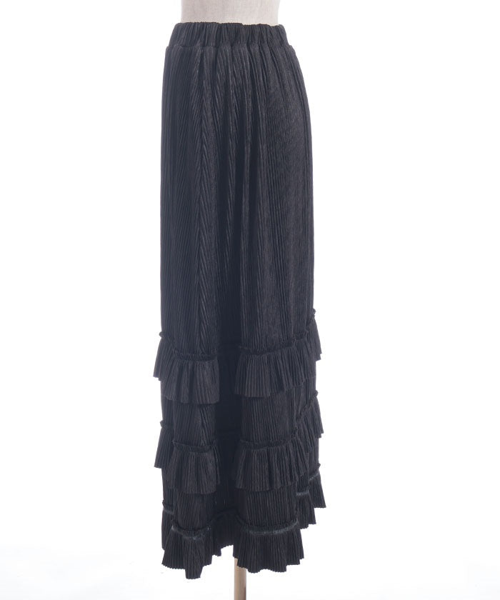 Cut-and-Sewn Pleated Frill Skirt