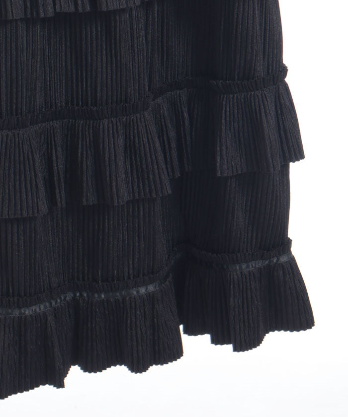 Cut-and-Sewn Pleated Frill Skirt