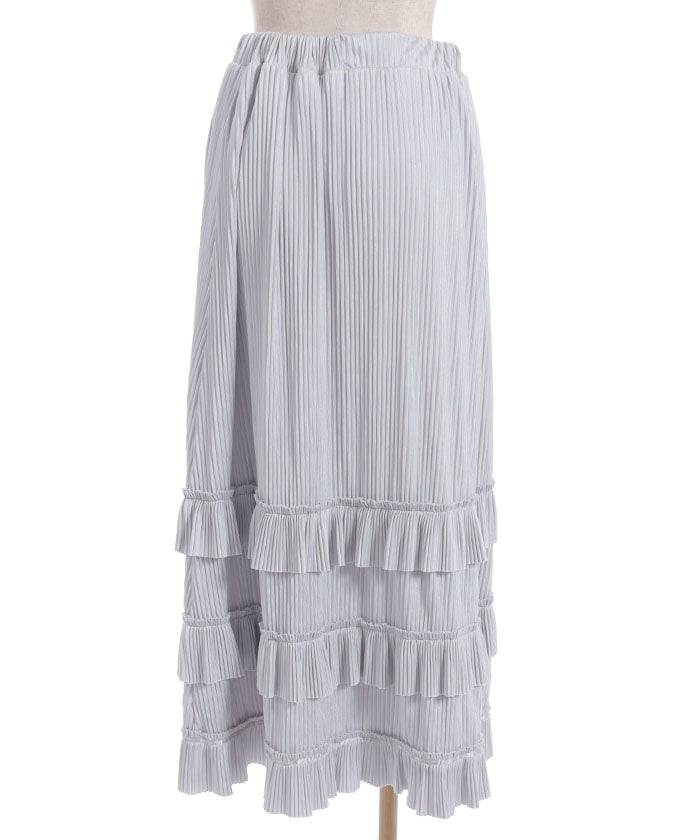Cut-and-Sewn Pleated Frill Skirt