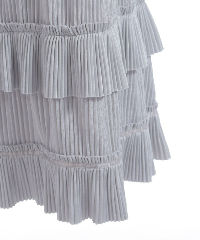 Cut-and-Sewn Pleated Frill Skirt