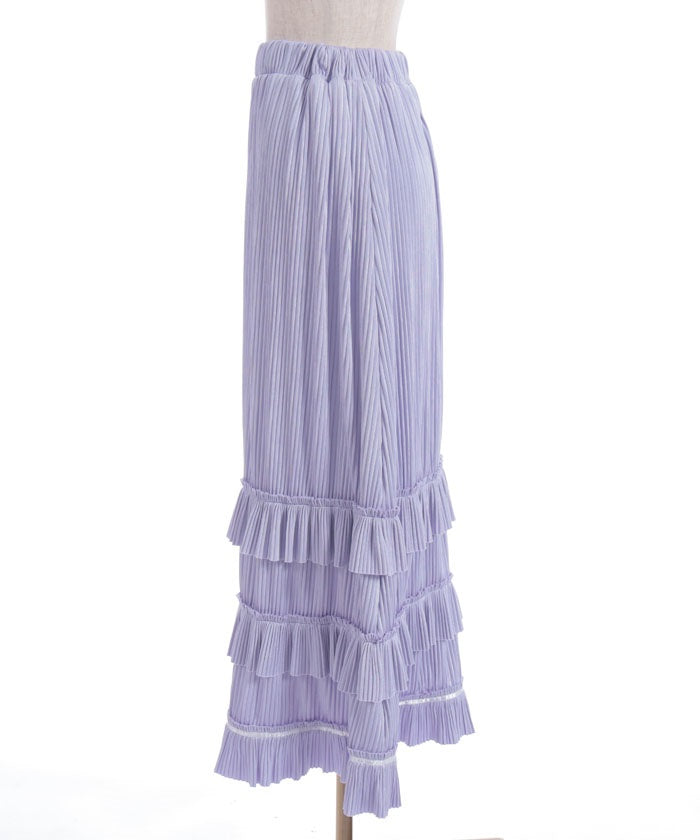 Cut-and-Sewn Pleated Frill Skirt