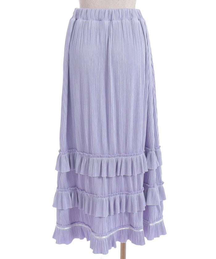 Cut-and-Sewn Pleated Frill Skirt