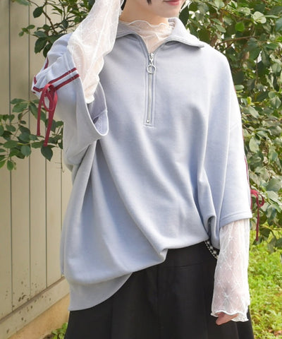 Ribbon Line Zip Sweatshirt