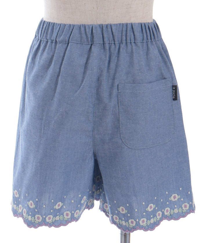 Flower Embroidery Short Pants