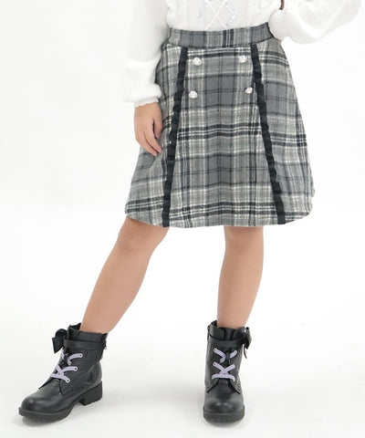 Shaggy Plaid Row Buttons Skort