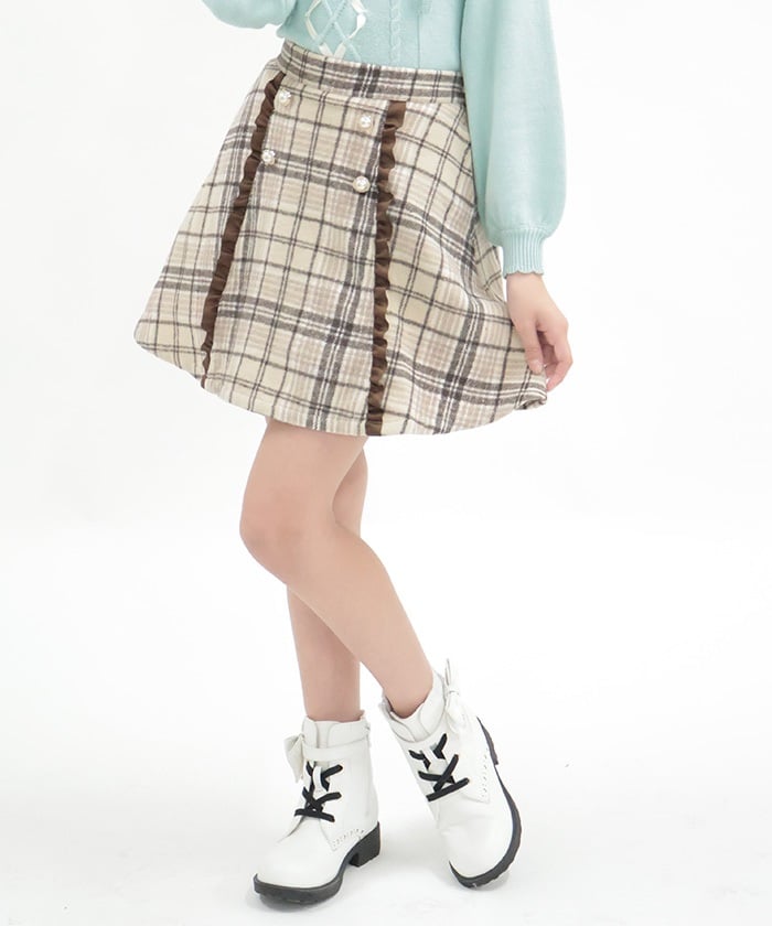 Shaggy Plaid Row Buttons Skort