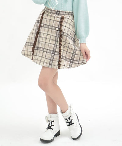 Shaggy Plaid Row Buttons Skort