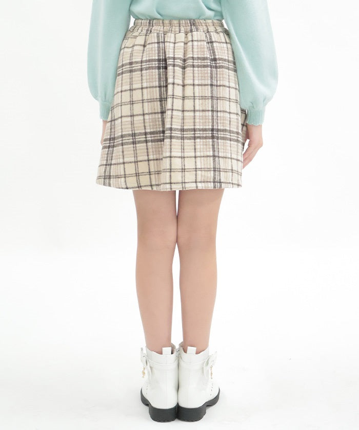 Shaggy Plaid Row Buttons Skort