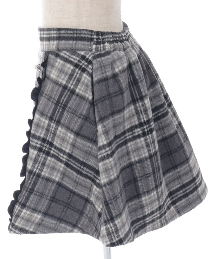 Shaggy Plaid Row Buttons Skort