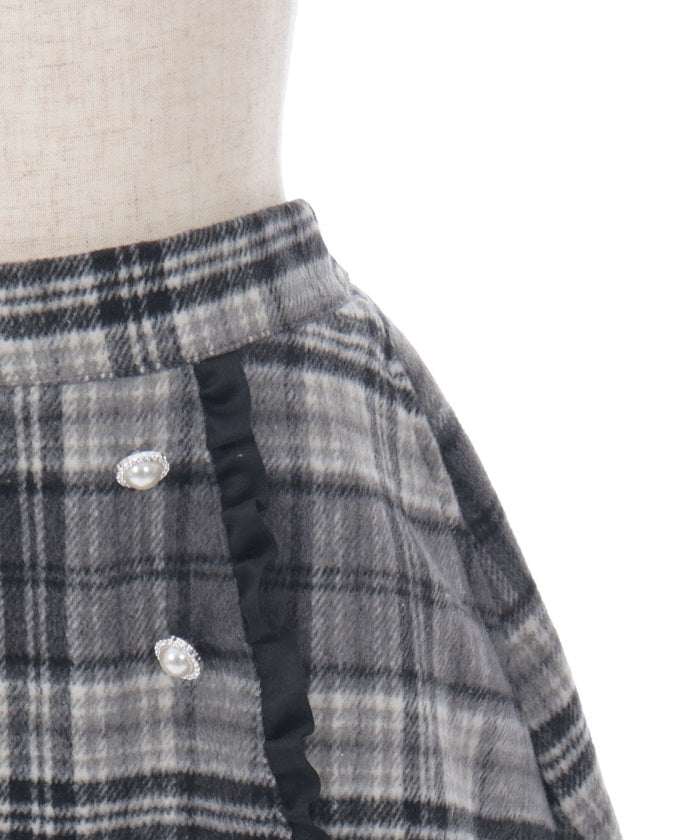 Shaggy Plaid Row Buttons Skort