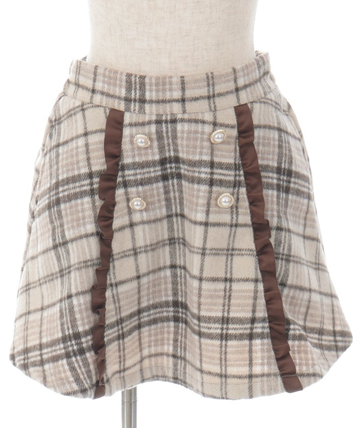 Shaggy Plaid Row Buttons Skort