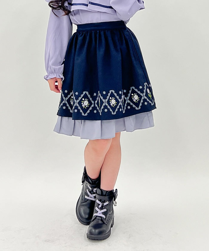 Panel Embroidery Gather Skirt