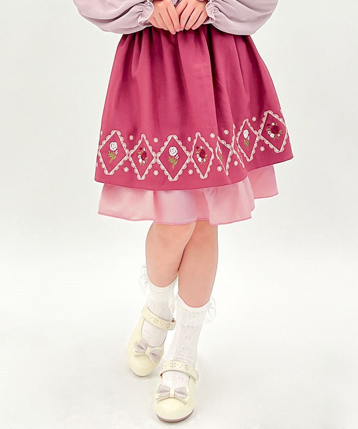 Panel Embroidery Gather Skirt