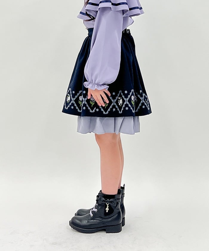 Panel Embroidery Gather Skirt