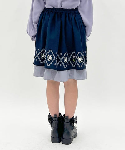 Panel Embroidery Gather Skirt