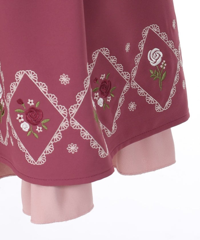 Panel Embroidery Gather Skirt