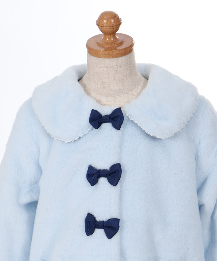 Row Ribbons Fur Coat with Collar