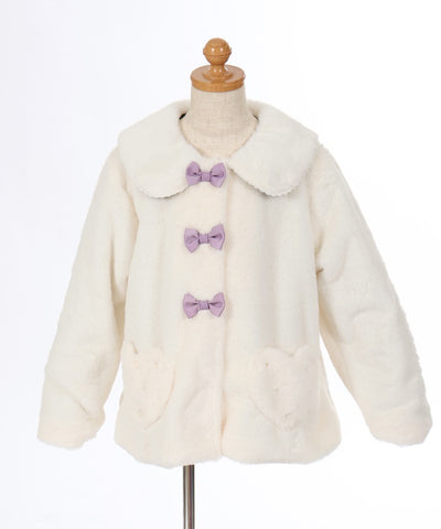 Row Ribbons Fur Coat with Collar