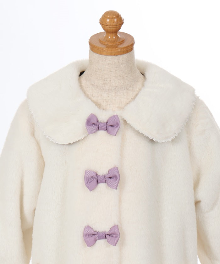 Row Ribbons Fur Coat with Collar