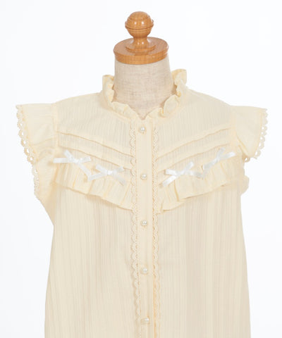 Cotton Dobby Blouse with Ribbon