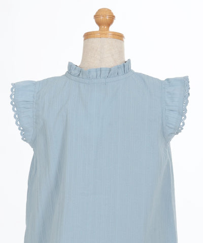 Cotton Dobby Blouse with Ribbon