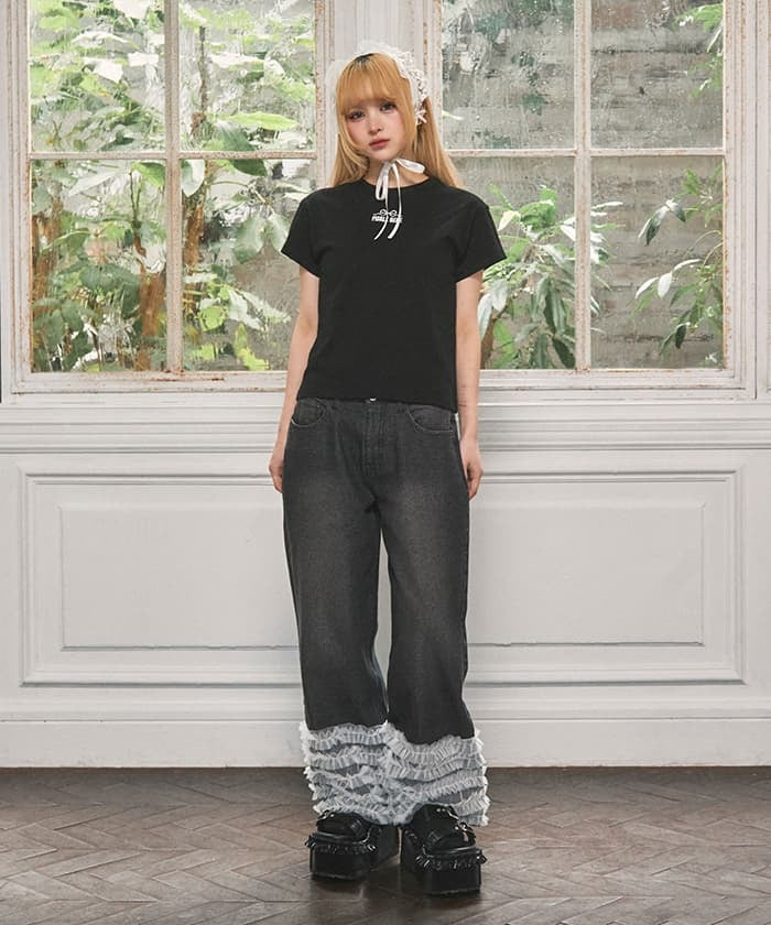 FRILL DENIM パンツ M(インディゴ) Tulle Frill Denim Pants – axes femme from JAPAN