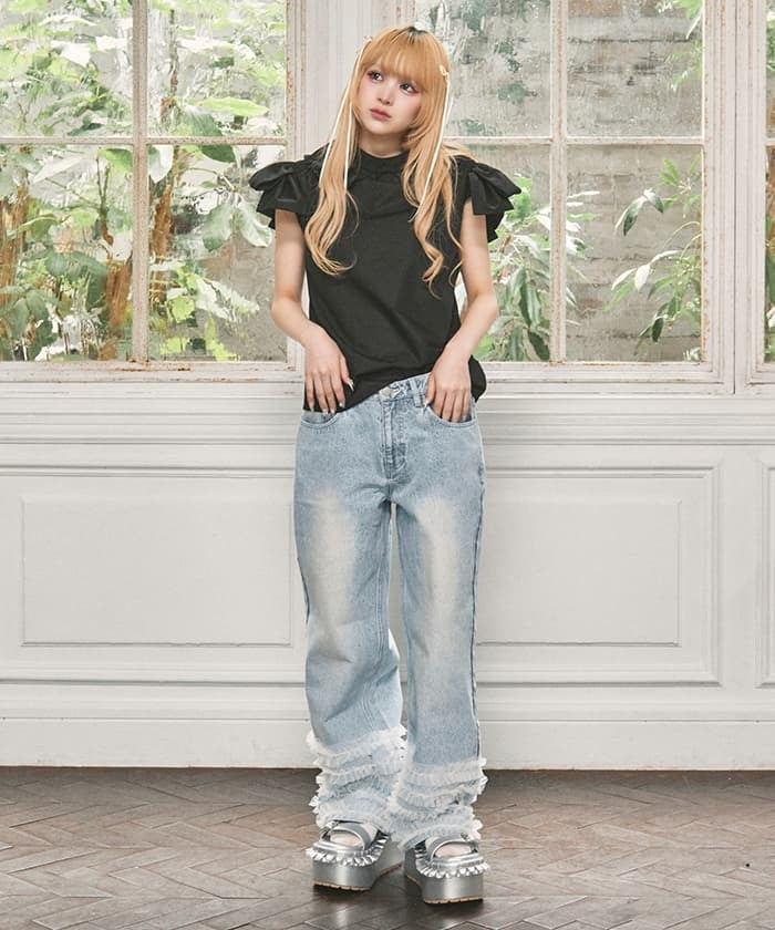 Tulle Frill Denim Pants – axes femme from JAPAN