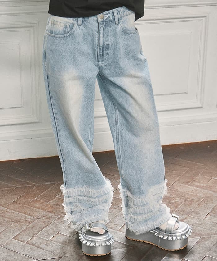 FRILL DENIM パンツ M(インディゴ) Tulle Frill Denim Pants – axes femme from JAPAN