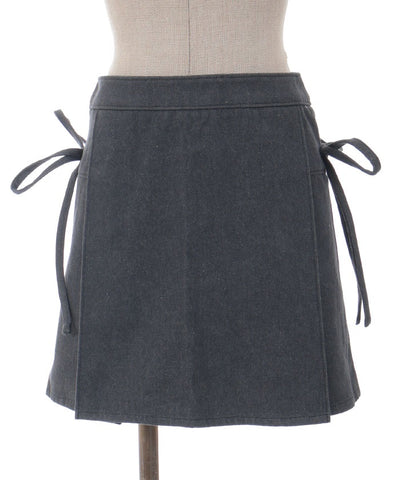 Denim Ribbon Pleated Skirt