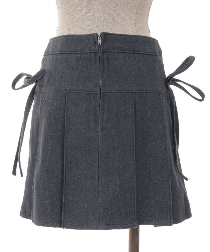 Denim Ribbon Pleated Skirt