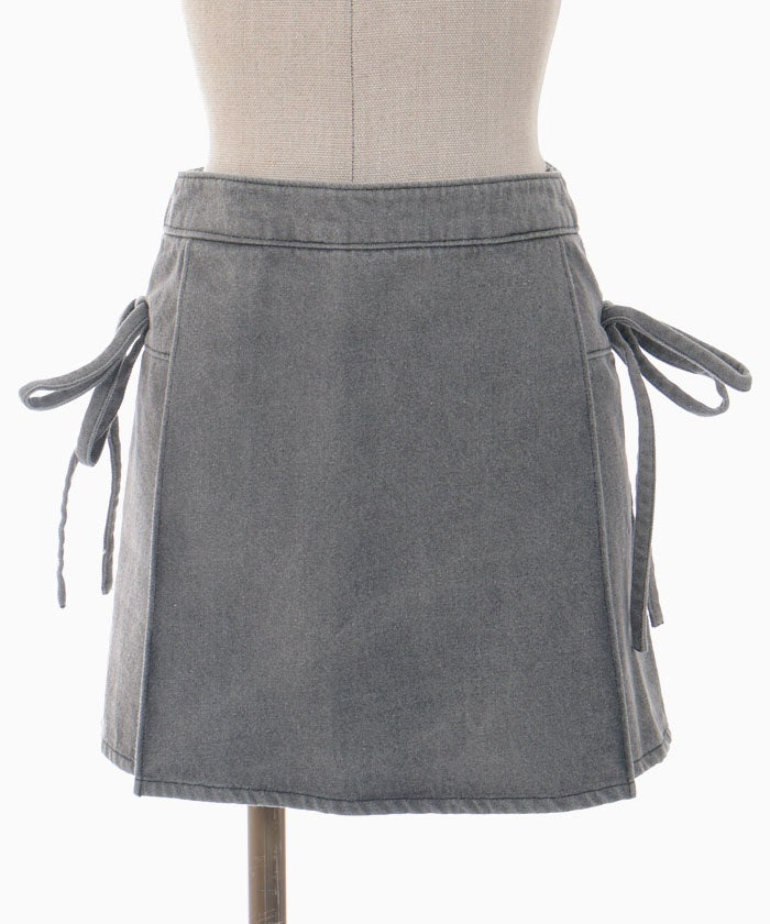 Denim Ribbon Pleated Skirt