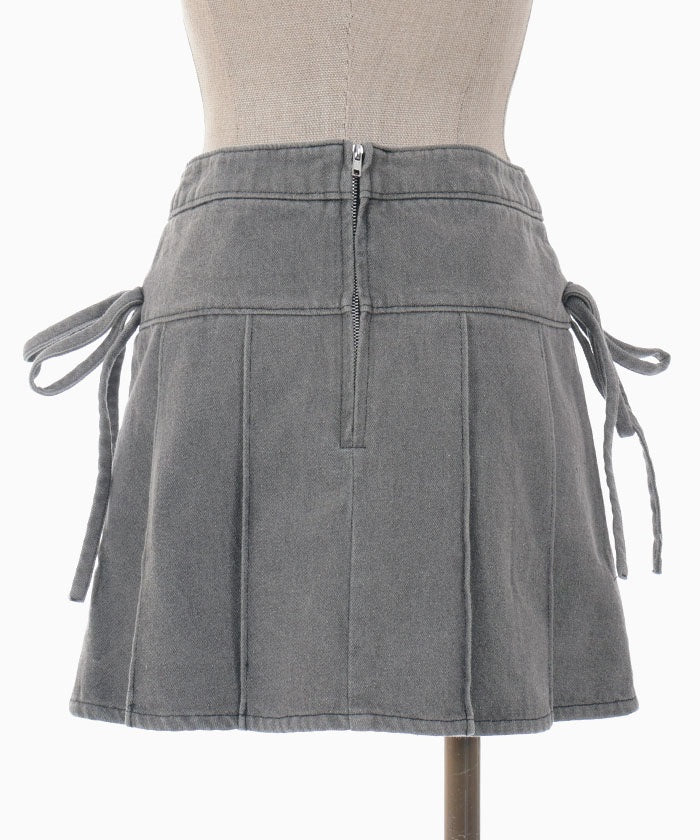 Denim Ribbon Pleated Skirt