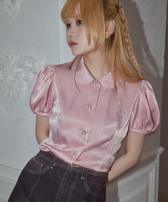 Fickle Bebe Logo Satin Blouse – axes femme from JAPAN