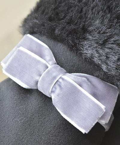 Velour Ribbon & Fur Gloves