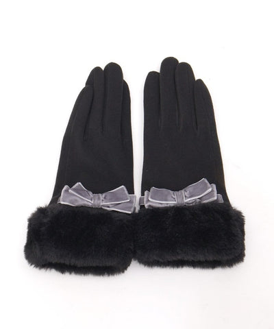 Velour Ribbon & Fur Gloves