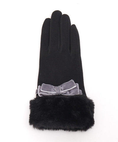 Velour Ribbon & Fur Gloves