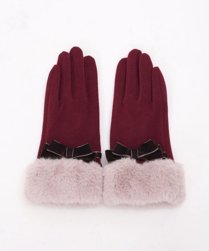 Velour Ribbon & Fur Gloves